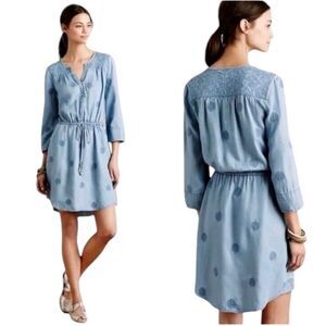 Holding Horses Embroidered Chambray Dress sz M feather boho western cowgil